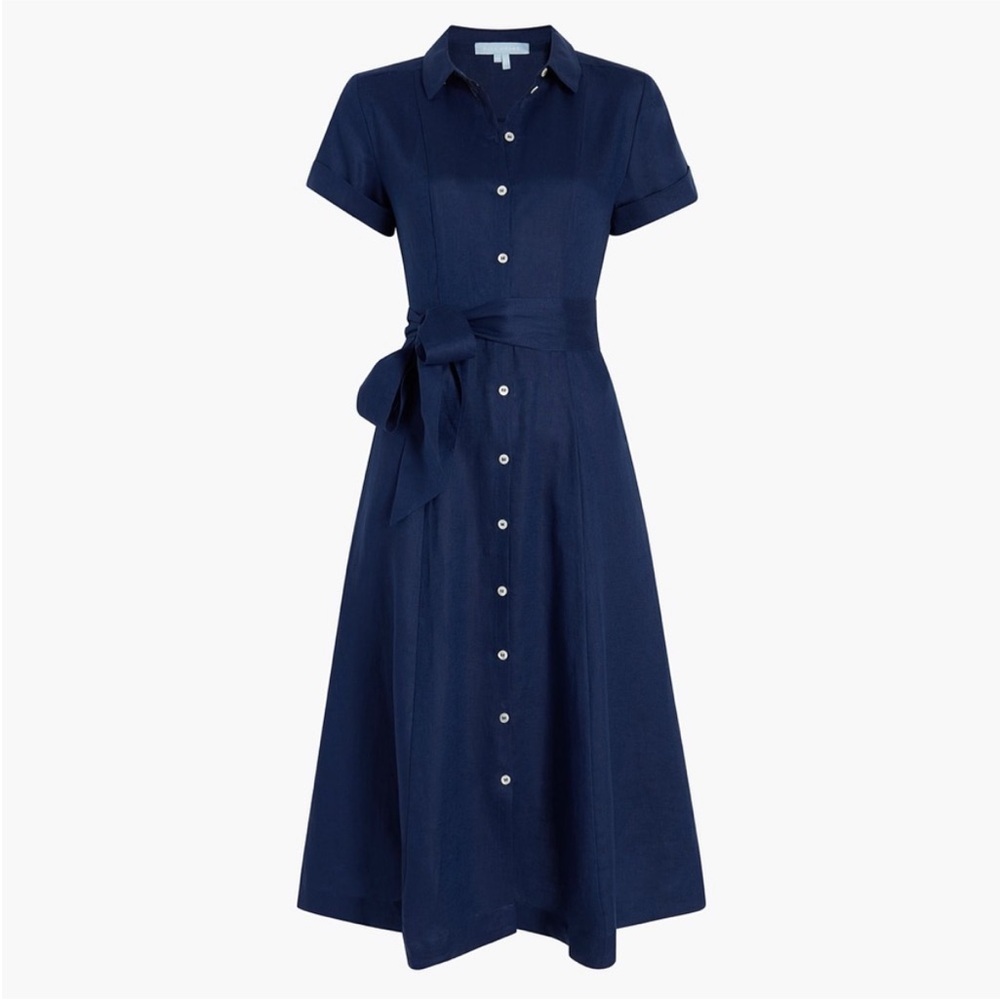 Tuckernuck Hill House Navy 100% Linen Lily Shirt Dress Size XS Nautical Coastal